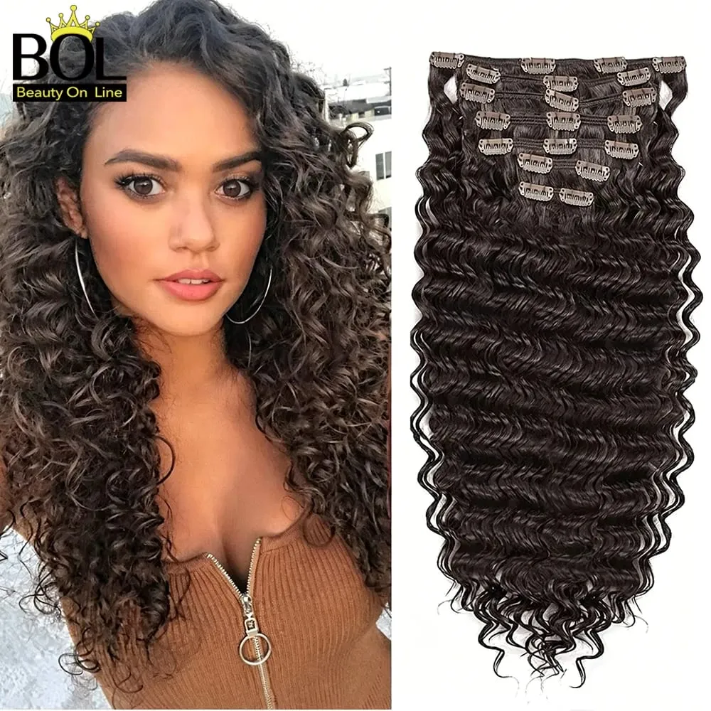 Clip sintetica a onda profonda da 24 pollici nelle estensioni dei capelli 7 pezzi / set 140g capelli finti testa piena parrucchino clip ricci capelli per le donne