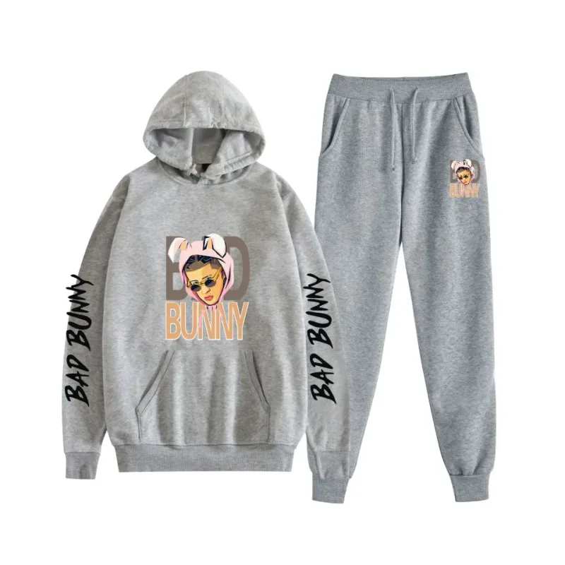 Harajuku Comfortable bad bunny Print Sweatshirt Sweatpants Suit Women's Hoodies+ Trousers Suit Boys/Girls 2 Piece Set Clothes — image 46