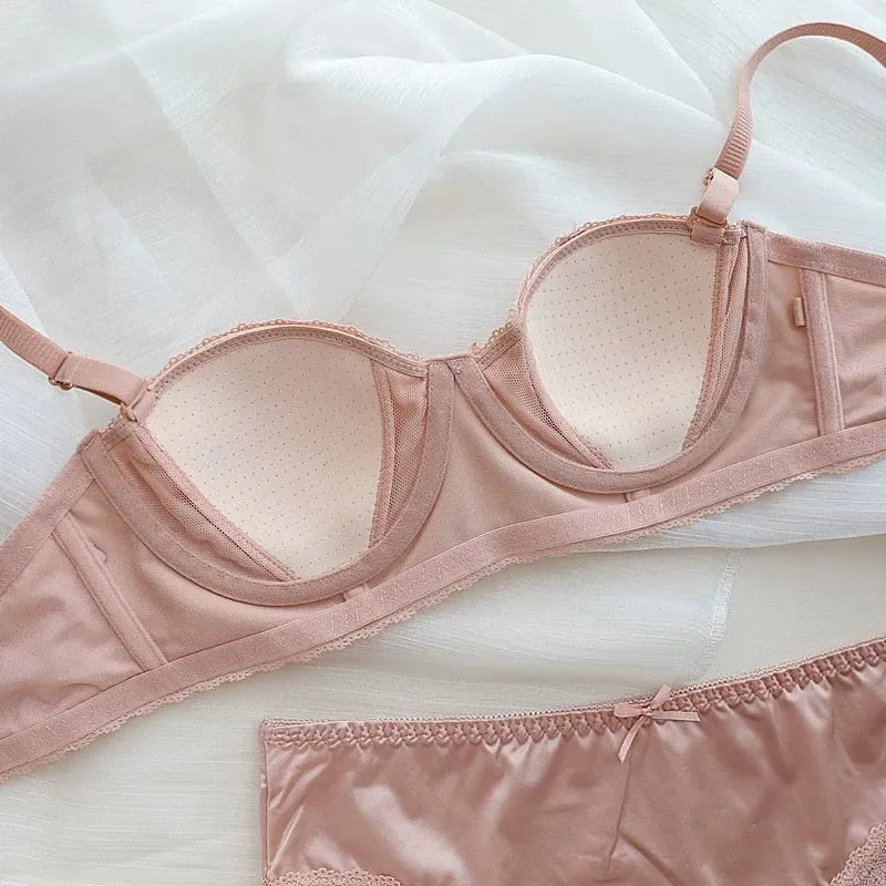 บราดันทรง underwire ของสาวฝรั่งเศส ลูกไม้หวานขอบชุดชั้นในครึ่งถ้วย ถ้วยบางของผู้หญิงพร้อมชุดชุดชั้นในป้องกันการหย่อนคล้อย