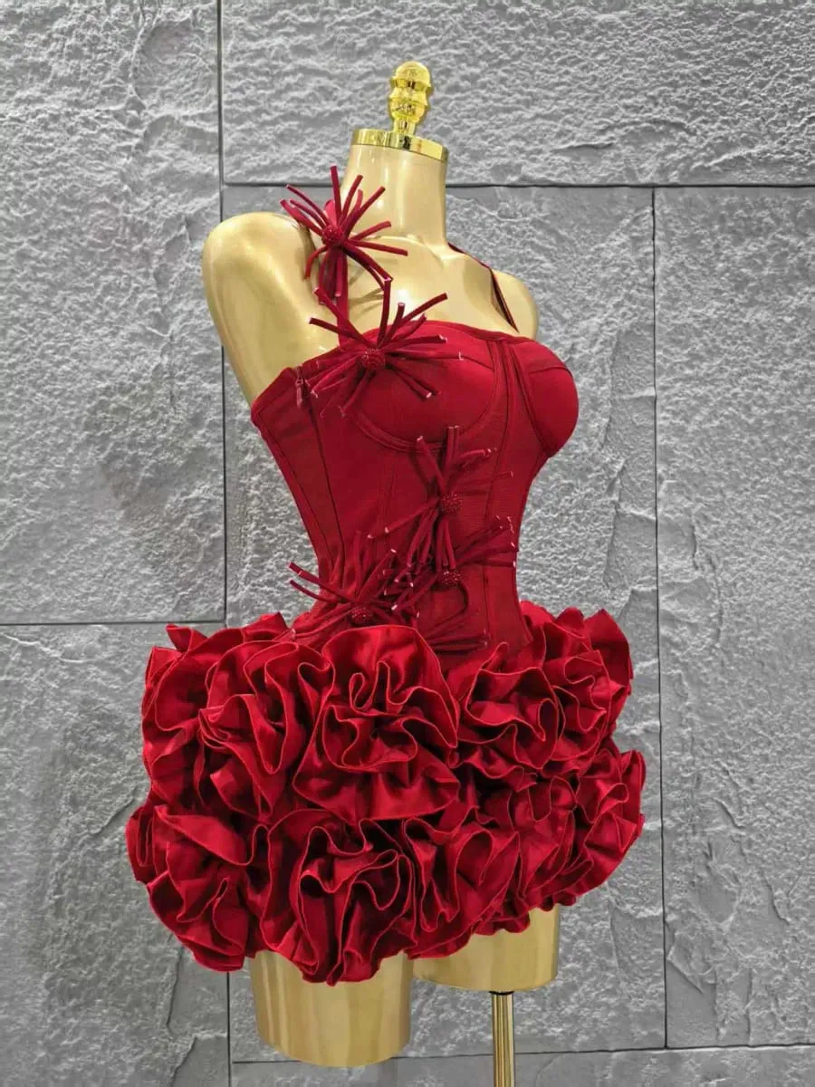 Elegant Skinny Luxury Birthday Party Red Black Bandage Outfit Women Sexy Halter Prom Gown Celebrity Club Two Piece Set Cocktail — image 6
