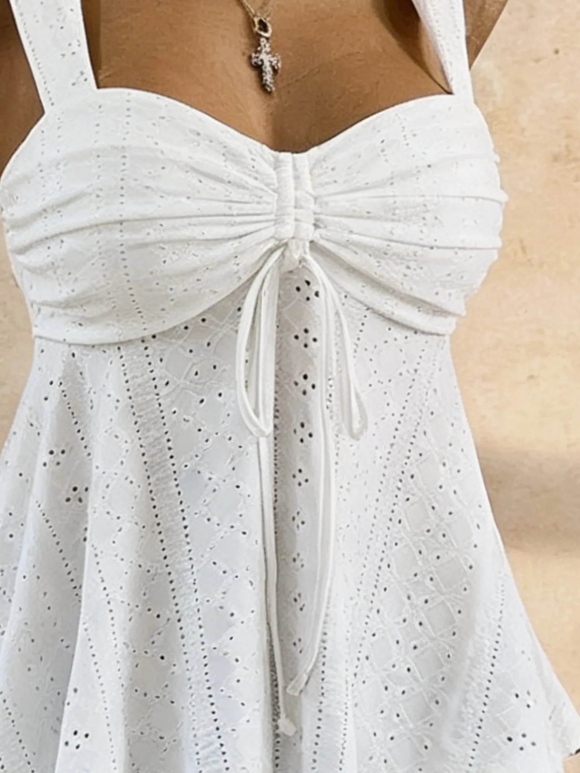 Women Sweetheart Neck Drawstring Ruched Peplum Cami Top Polka Dot Print Sleeveless Casual Camisole Outfit — image 5