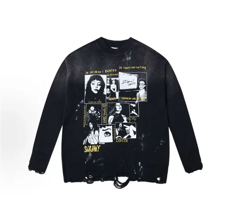 Autumn Winter New Saint Graffiti Print Vintage Washed High Street Casual Loose Cotton Versatile Hoodie Trendy Sports Top Men — image 3
