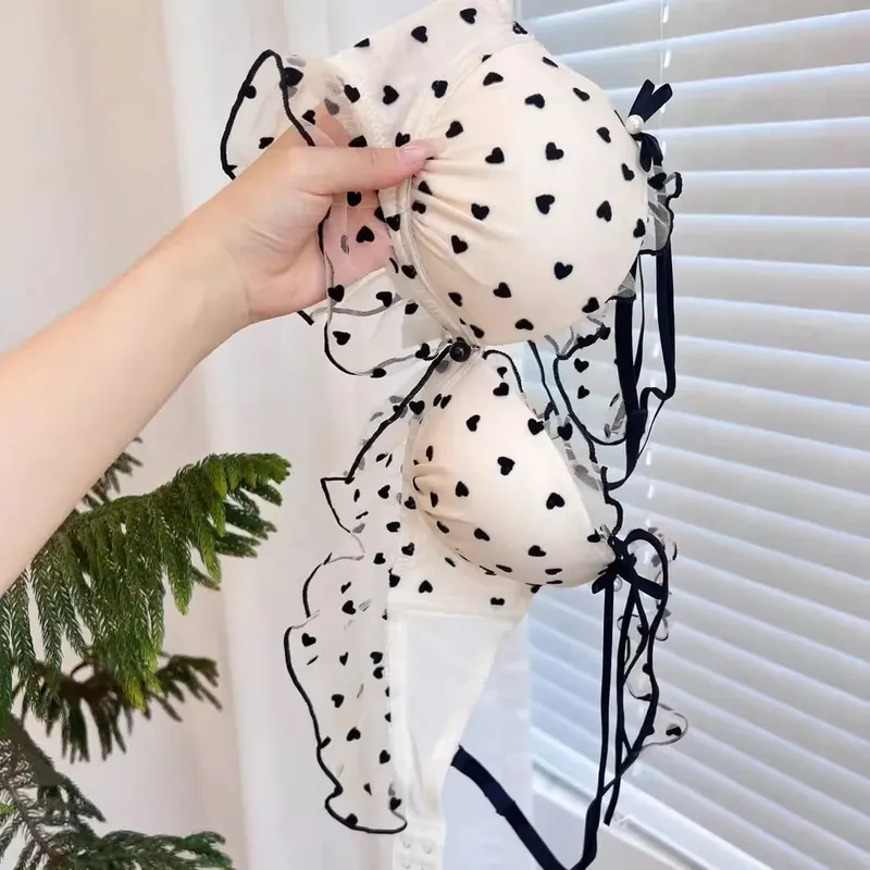 Set intimo in pizzo senza fili giapponese a rete I seni piccoli da donna raccolgono sexy puro desiderio reggiseno dolce reggiseno carino Panty SET TUSHY