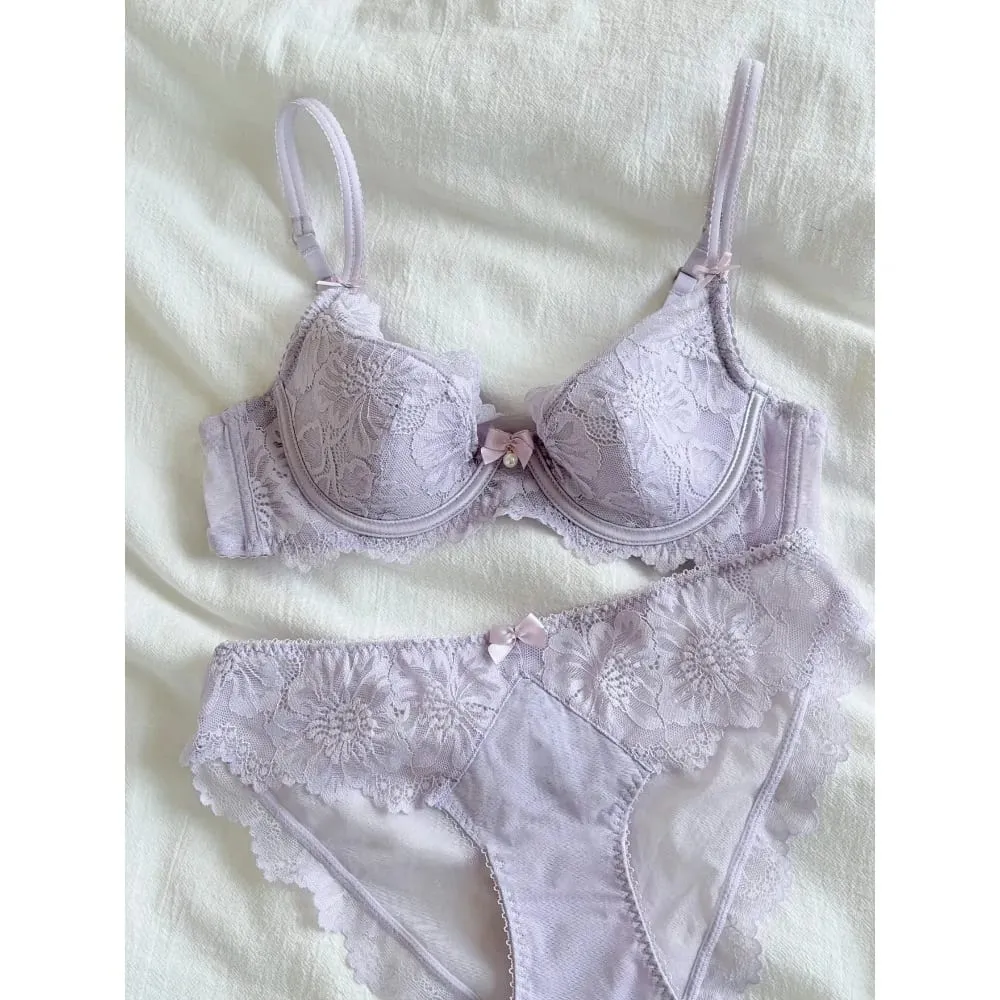 Purple Lace Bra Women French Sexy Embroidery Soft Underwire Minimizer Push Up Anti Sagging Lingerie Brassiere 32‑38 — image 5