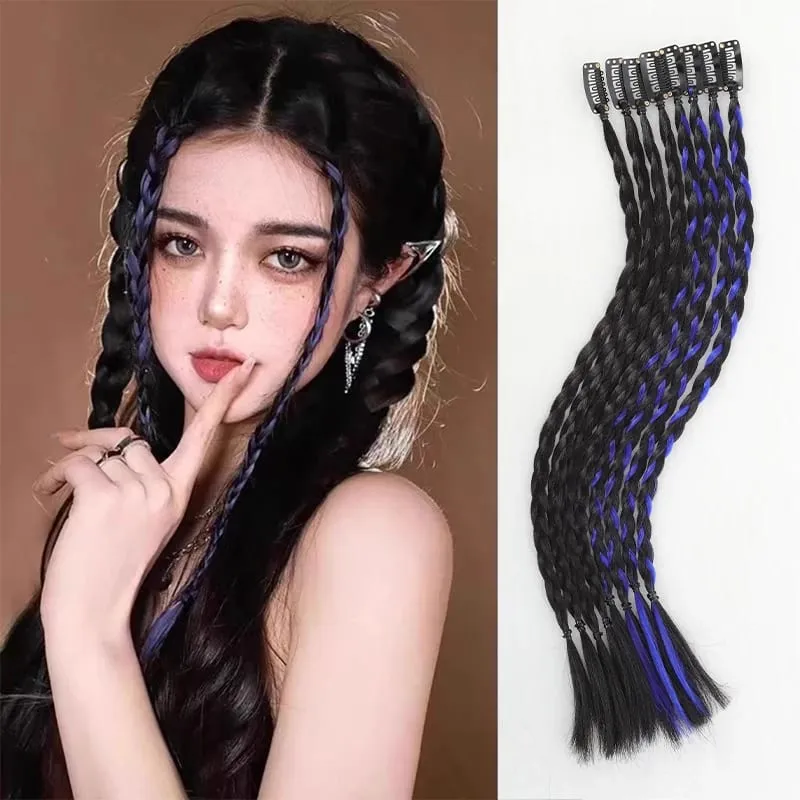 A card of sweet cool girl's boxing braid wig ponytail mini Fried Dough Twists braid color ear dye pigtail 8 pieces — image 10