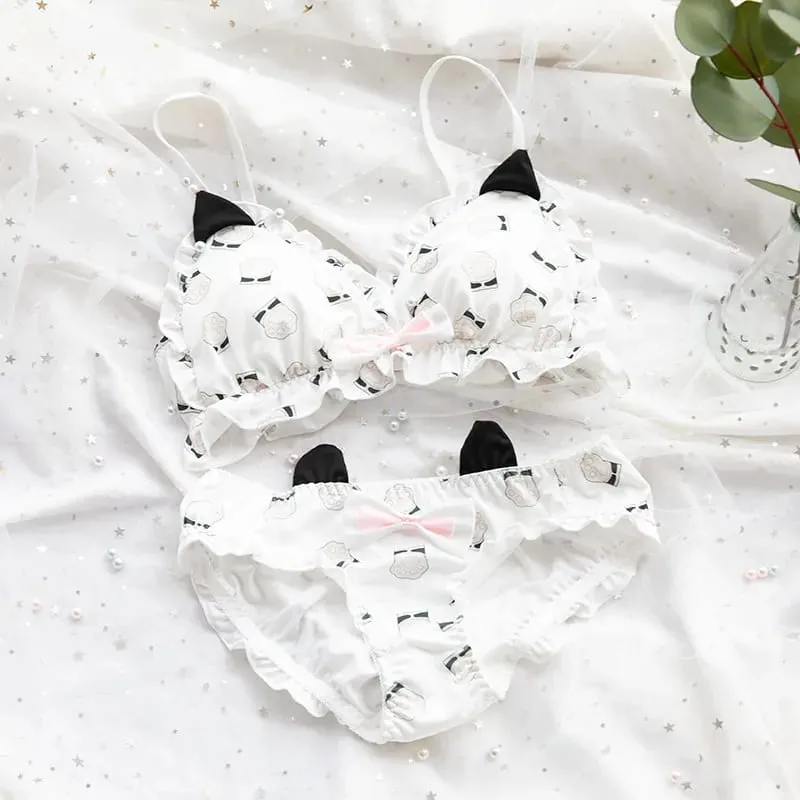 Conjunto de sujetador japonés suave para niña, lencería de mujer con diseño de pata de gatito, tela de seda de leche, copa triangular sin aros — image 7