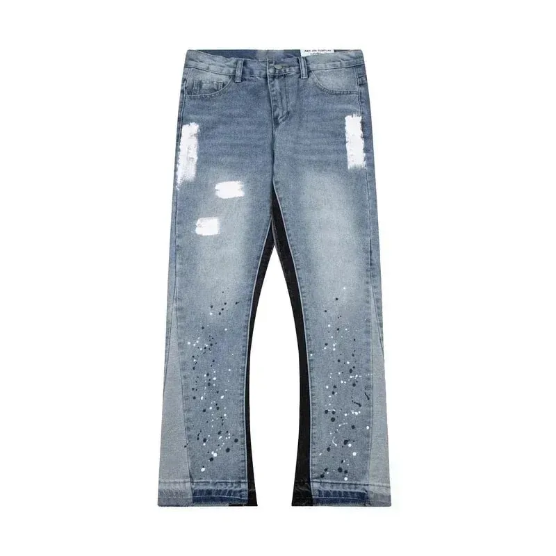 Mỹ Dạo Phố Bắn Mực Miếng Dán Cường Lực Quần Jean Baggy Nam Nữ Quần Áo Dây Buộc Hợp Thời Trang Quần Thẳng Slim Micro-flard Quần — image 2