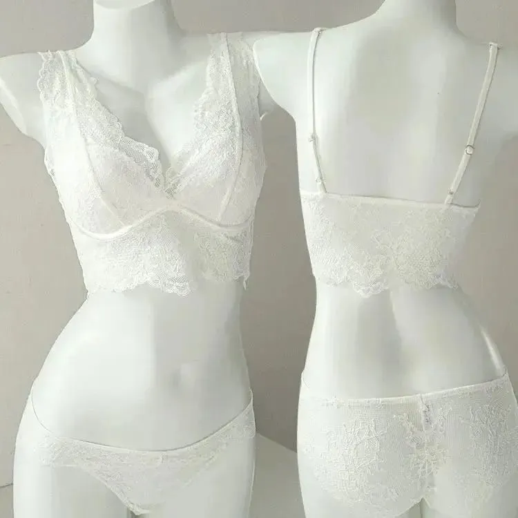 French Lace Lingerie Gathered Without Steel Rims White Inner Layer Layered Camisole Vest Bra Set Without Buttons Gather Toge — image 10