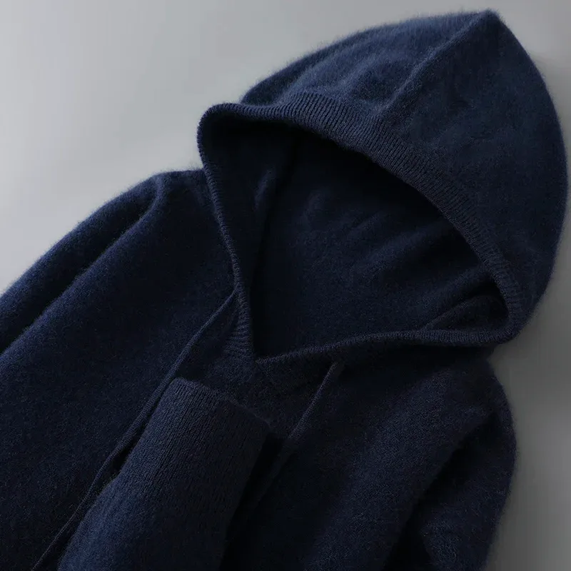 DjzDsm Autumn Winter Men's Sweater 100% Merino Wool Thick Hooded Pullover Soft Knitwear Casual Comfort Wool Clothing Tops — image 11