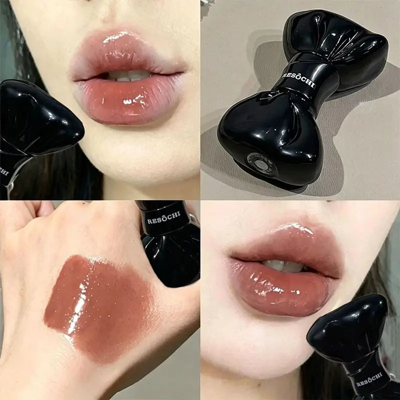 Tomato Red Jelly Mirror Lip Glaze Pink Mirror Crystal Lesk na rty Cute Bowknot Hydratační tekutá rtěnka Hydratační kosmetické rty — image 2