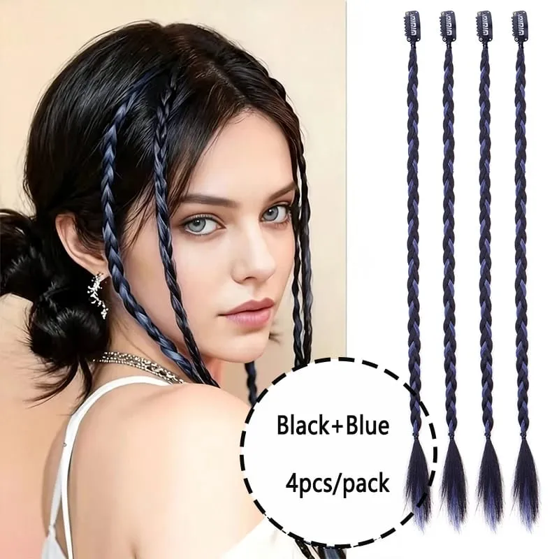 20Inch Synthetic 4pcs/set Y2K Style Clip-In Braided Hair Extension Perfect for Women'S Festival And Halloween Cosplay Hair — image 13