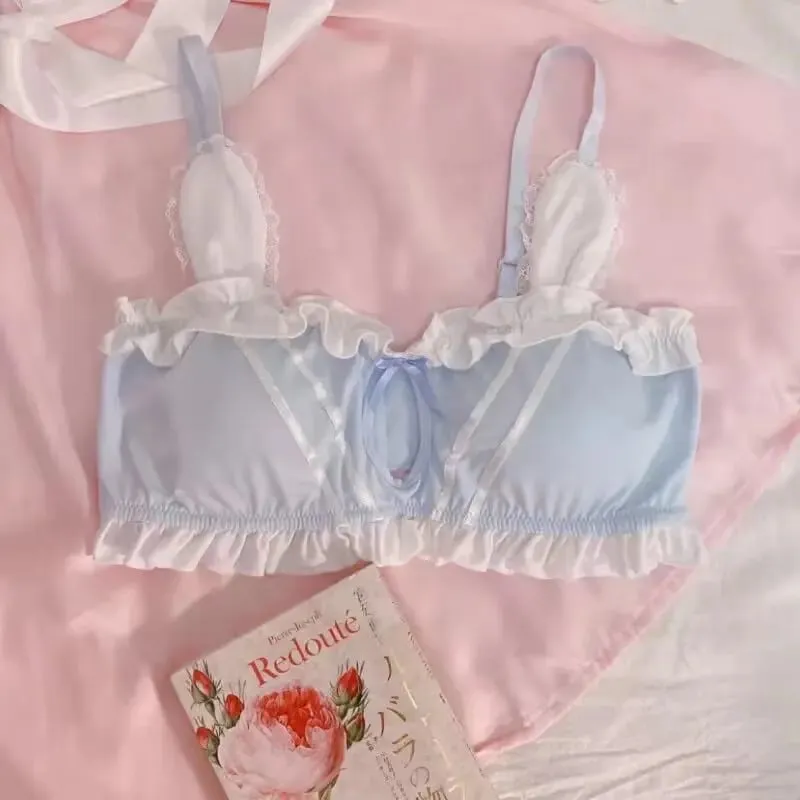 Japanese soft girl cute girl rabbit ears underwear small chest flat chest thin without steel ring triangle cup bra set 32-38AB — image 10