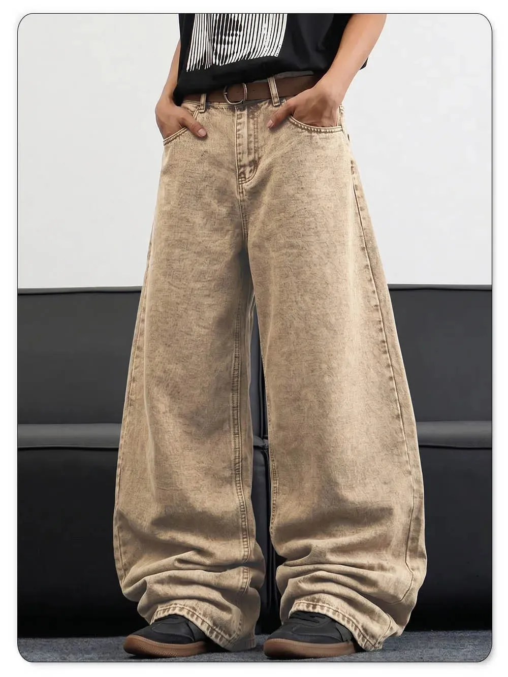 Men's Stir Fried Snowflake Baggy Wide Leg Jeans Simple Affordable Luxury Denim Pants Suitable for Work and Casual Wear — image 3