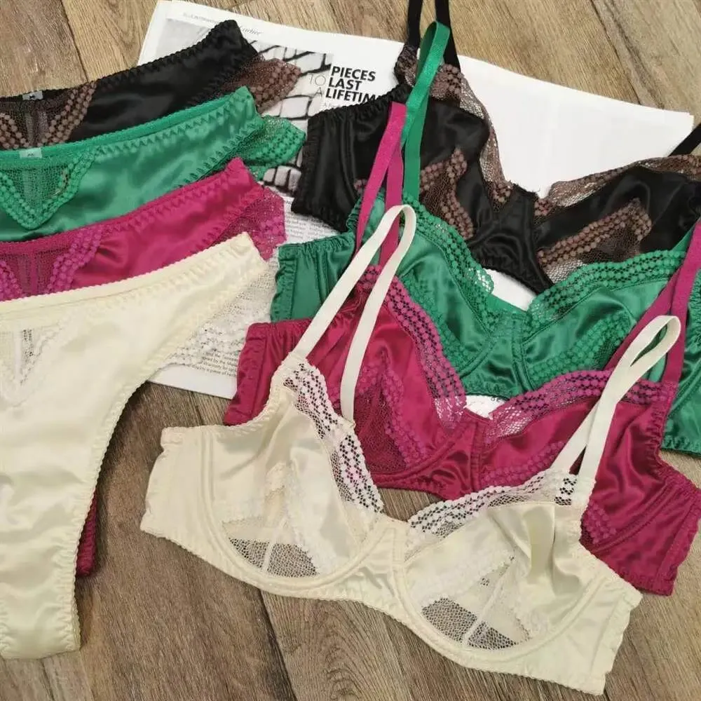Satin Dessous-Set Französischer Spitzen-BH mit Vorder-Verschluss - Ultra dünn Minimizer & Push Up für jede Größe BANERDANNI AB — image 5