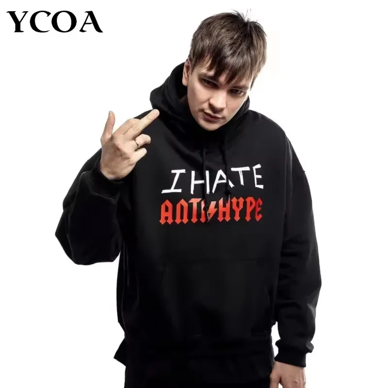 Men's Hoodies I HATE ANTIHYPE Letter Harajuku Oversized Pullover Print Sweatshirt Hip Hop Fashion Y2k Long Sleeve Tops Clothing — image 2