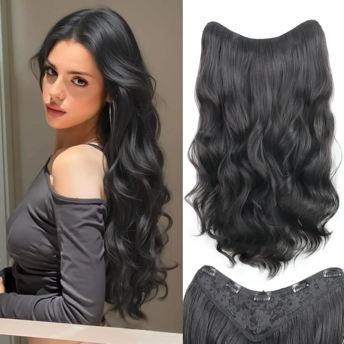 16-24 Inch U-Shape Lace 5 Clips Clip In Hair Extensions Synthetic Long Wave Curly Heat Resistant Full Shine Hair For Women