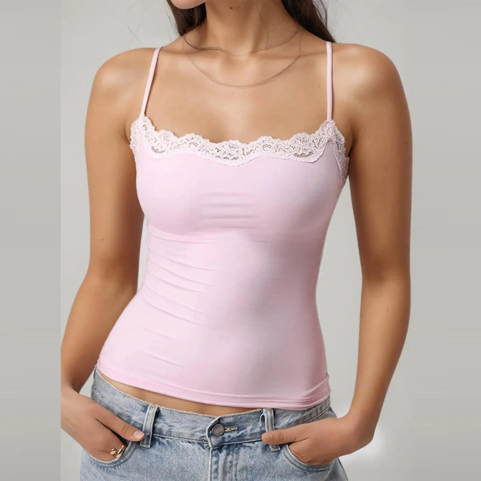 Sexy Lace Style Aesthetic Sweet Tank Tops Women Sleeveless Casual Solid Color Tanks Harajuku All Match Cropped Thin Fashion Cami — image 11