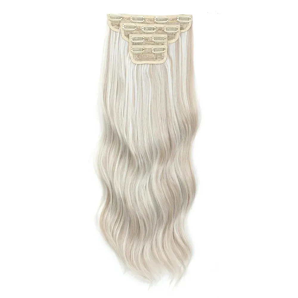 4Pcs/Set 11 Clips 22 Inches 220g Beach Waves Clip in Hair Extensions Sandy Blonde Champagne Heat Resistant Synthetic Hairpiece — image 8