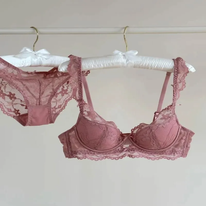 Hot Sale Sexy Lace Bra Set For Women Summer Thin Soft Underwire Breathable Anti Sagging Comfort Stylish Daily Fashion Intimates — image 3