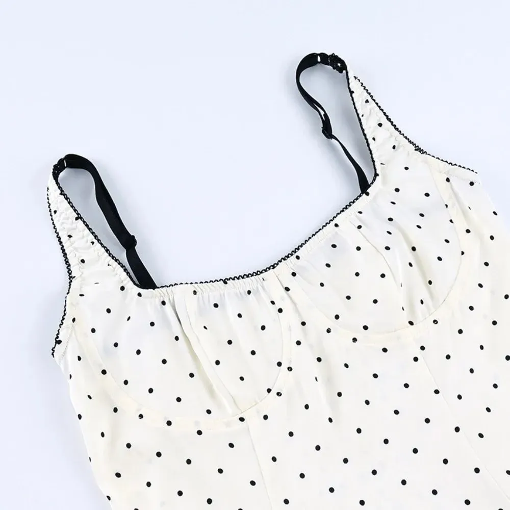 Sexy Spaghetti Strap Polka Dot Tank Top Square Neck Slim Cropped Sleeveless Silk Vest Off-shoulder Lace Camis Female — image 4