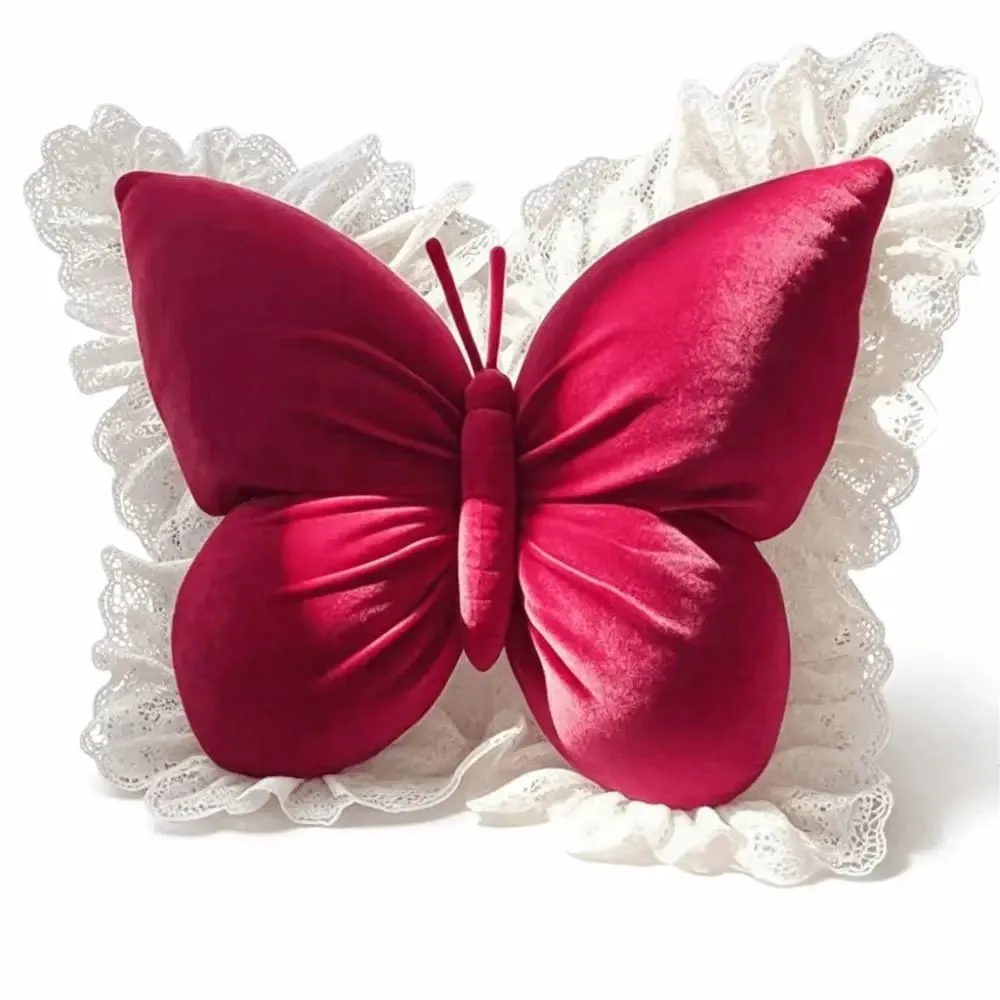 Decorative Cushion Velvet Butterfly Plush Pillow Lace Trim Plush Bow Plush Cushion Soft Cute Bow Throw Pillow Office — image 9