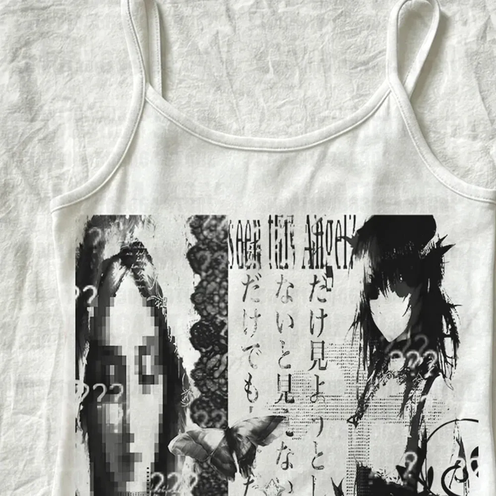 Women's tight vest baby T-shirt 2000s top Gothic Camisole top Emo girls' printed crop top Y2k style retro punk — image 3