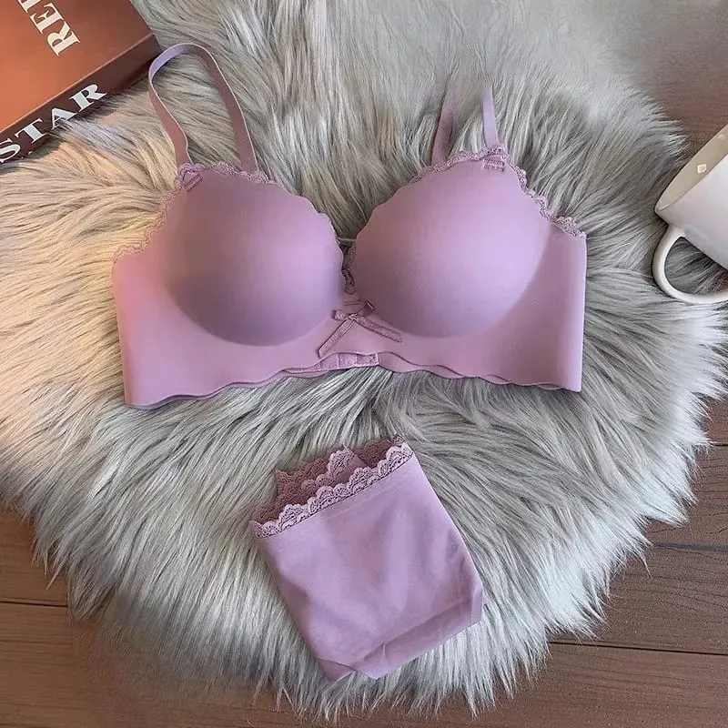 Hot Selling Ladies Push Up Bra Set Seamless Wireless Support Anti-Sagging Comfort Lingerie Set S-XLAB for Young Women Daily Use — image 3