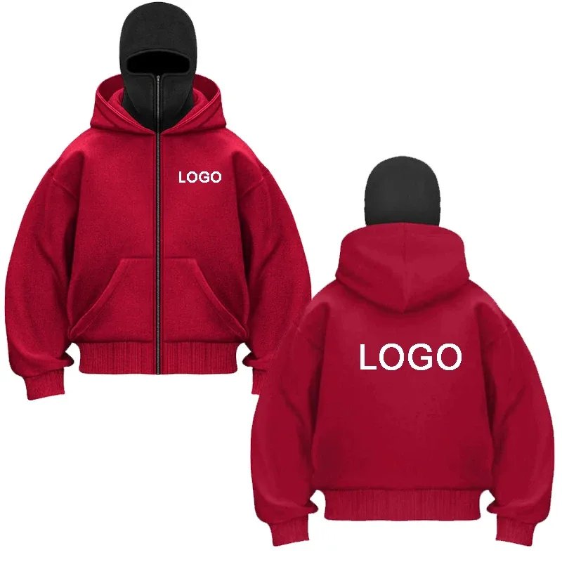 DIY Design Double-hooded Zipper Hoodies Men Customized Printed Long Sleeve Zip Up Sweatshirts Women Ninja Mask Pullovers Jacket — image 6