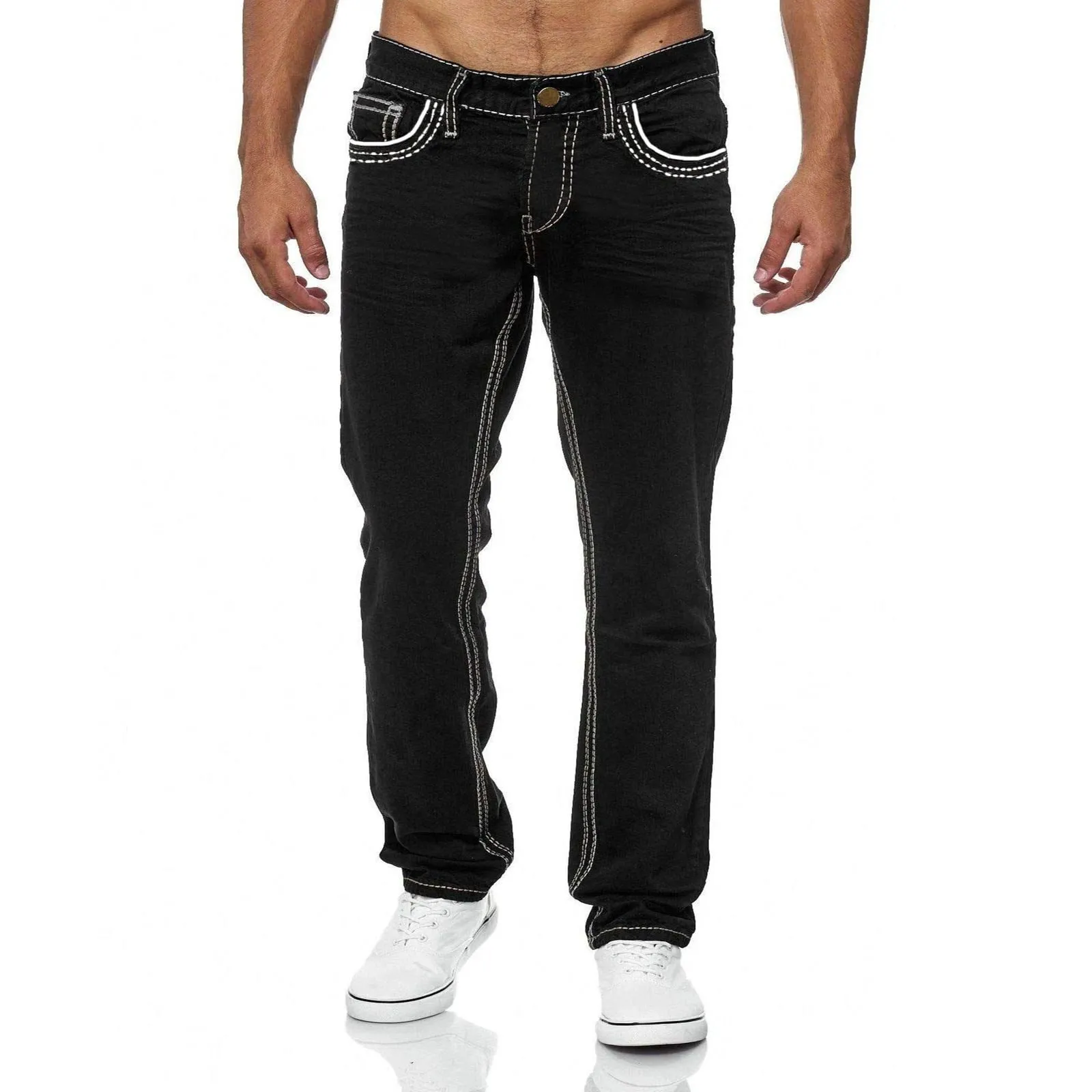 Straight Jeans Men Washed no hole Jean Spring Summer Boyfriend Jeans Streetwear Loose Cacual Designer Long Denim Pants Trousers — image 9