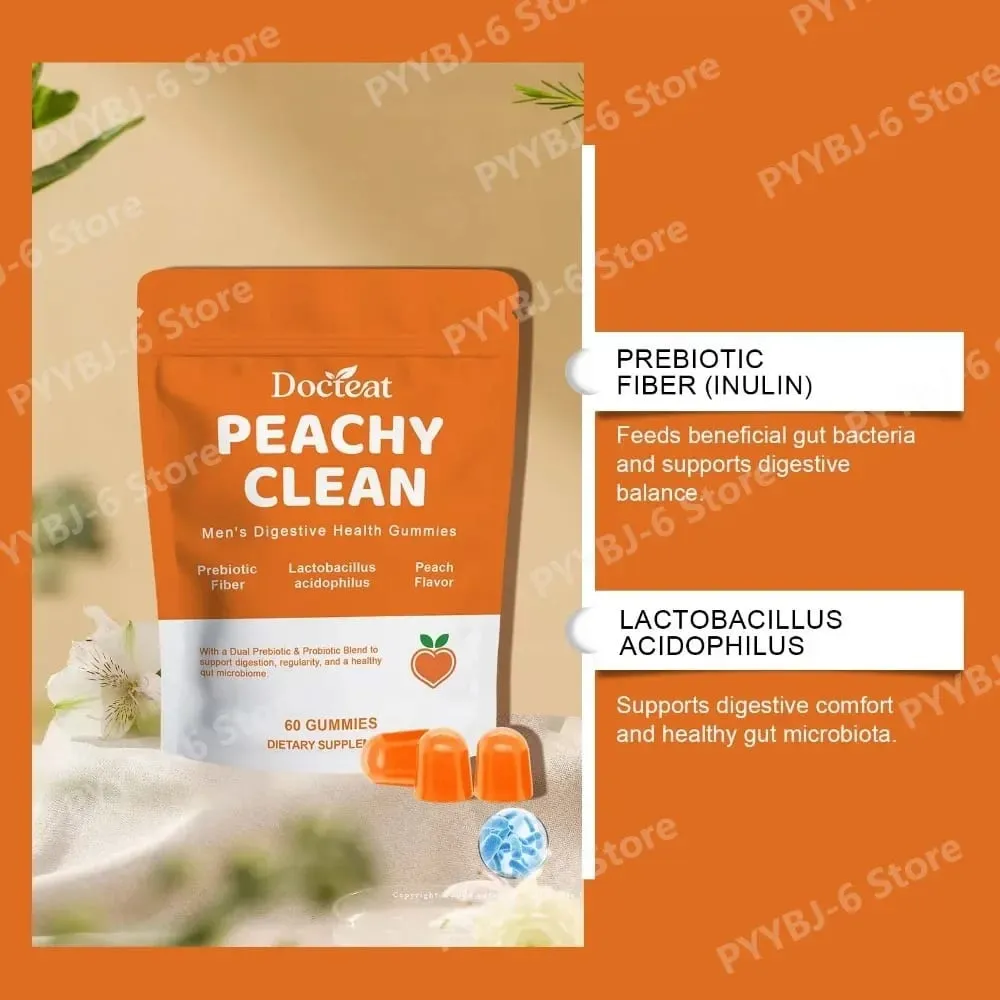 Men's Digestive Health Gummies – Prebiotic & Probiotic Blend – Peach Flavor Supports Men Gut Health Daily — image 6