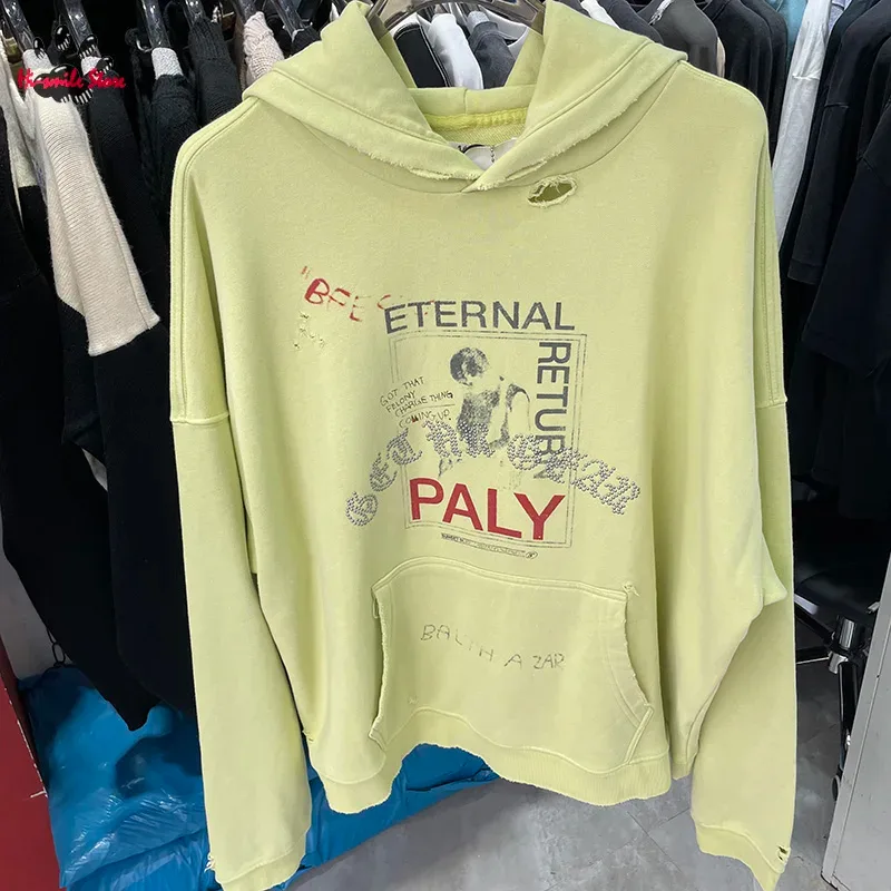 25FW Fashion Streetwear PALY Hoodies Men Woman Vintage Washed Do Old Print Damaged Hip Hop Loose Hooded Pullovers
