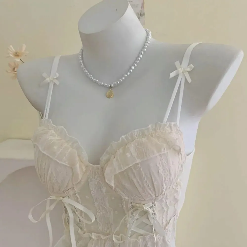 Women Lace Lingerie Set Ruffle Edge Mesh Cross Strappy Push Up Bra For Small Chest Sweet Soft Daily Comfy Underwear Two Piece — image 4