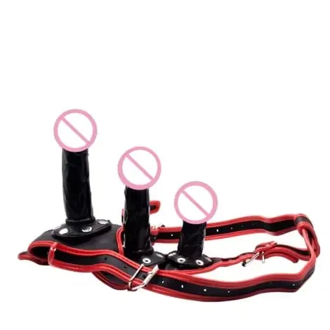 Three Headed Female Dildo Wearing Pants with Red Border Leather Detachable SM Pull-up Pants for Masturbation and Adult Sex Toys — image 3