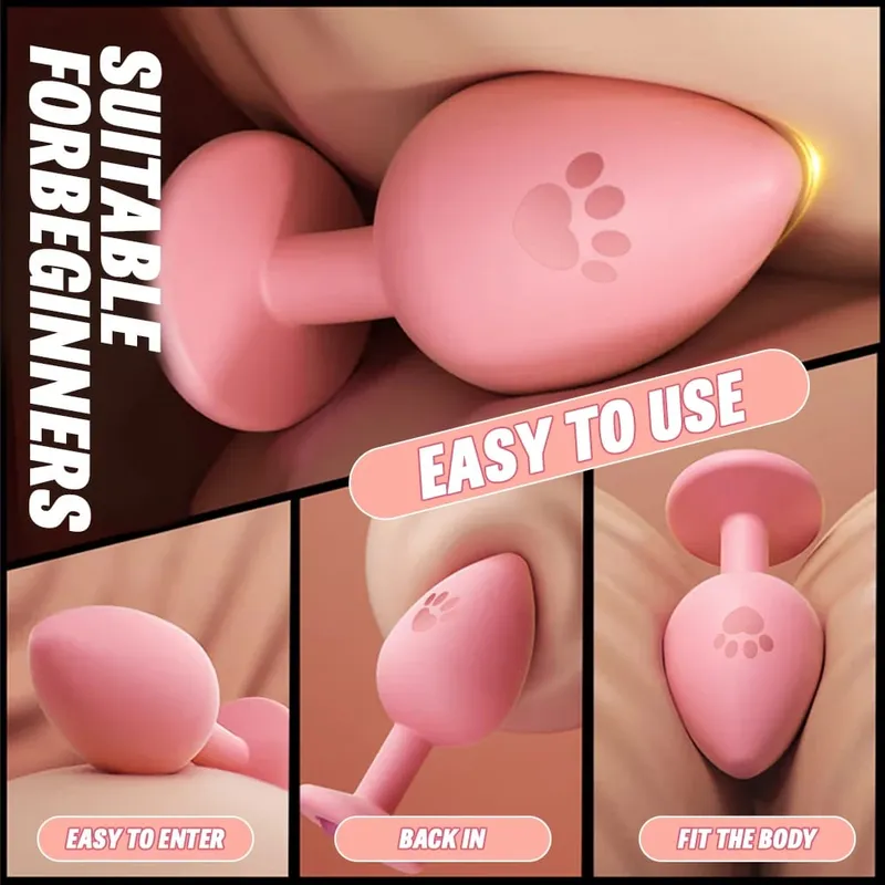Soft Silicone Anal Plug Cat Paw Pattern 3 Sizes Butt Plug for Woman Men Gay Beginner Crystal Base Sex Toys For Adult Anal Dildo