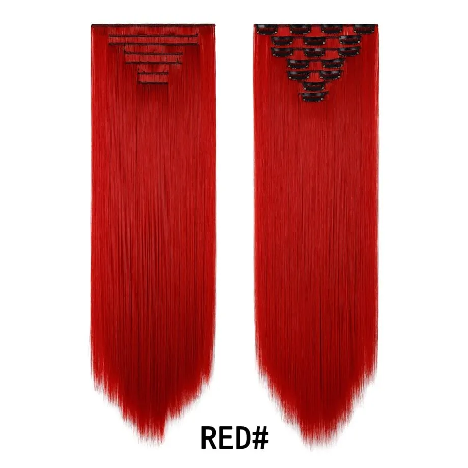 7 Pcs Clip in Hair Extensions 16 Clip in 24 Inch Straight Double Weft Synthetic Hair Extensions for Women Daily Hairstyle — image 13