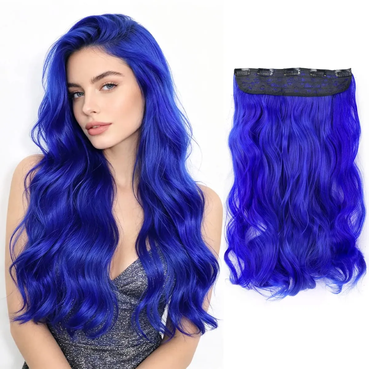 Synthetic clip in hair extensions 5 clips in one piece high temperature fiber wavy hairpieces for women daily party holiday — image 19