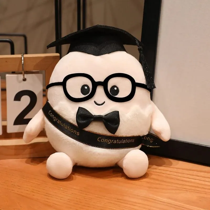 15/25cm Ribbon Humanoid Egg Plush Toy Graduation Bachelor Doctor Stuffed Plushie Kawaii Mascot Souvenir Classmate Gift