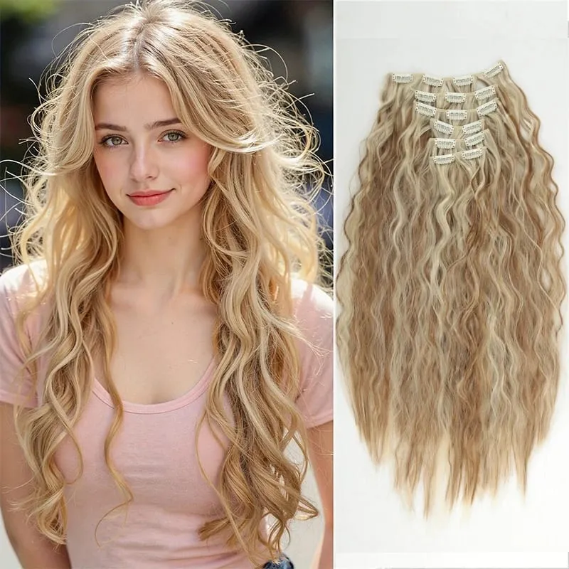 6PCS Clip In Hair Extensions 24" Black Brown Hair Extension Long Mermaid Waves Synthetic Clip On Hairpiece For Women — image 11