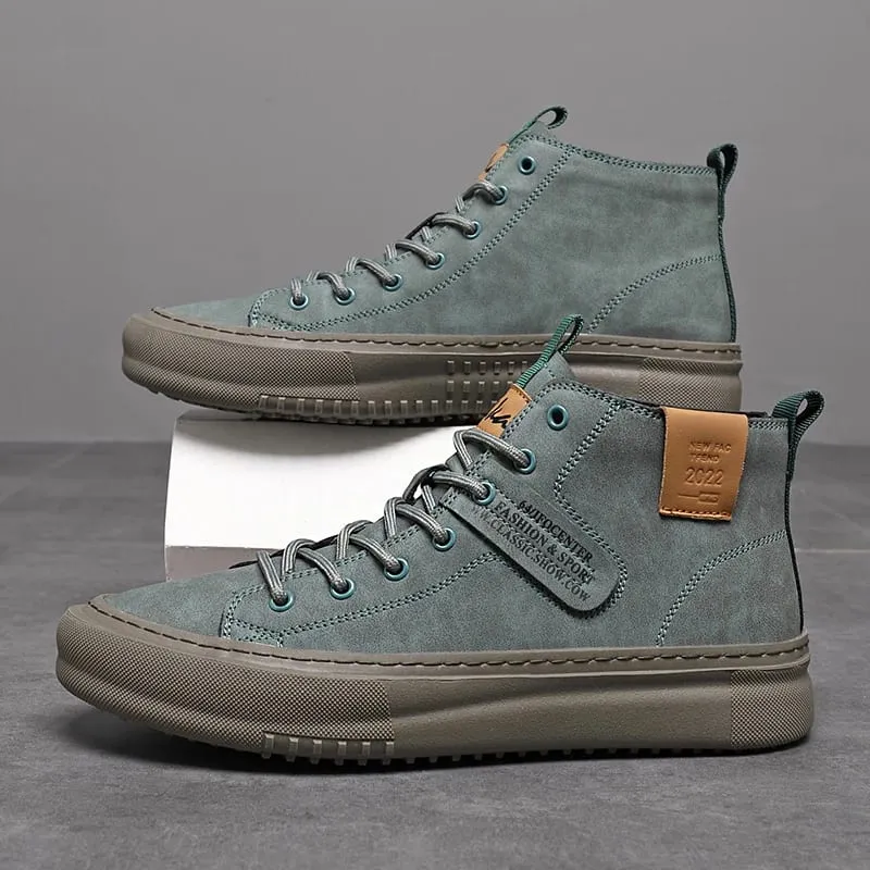 Men's New Business Casual Shoes Thick-Soled Height-Increasing Shoes Lightweight Mid-Top Solid Color Trendy Comfortable Uniform Formal Men's High-Top Shoes