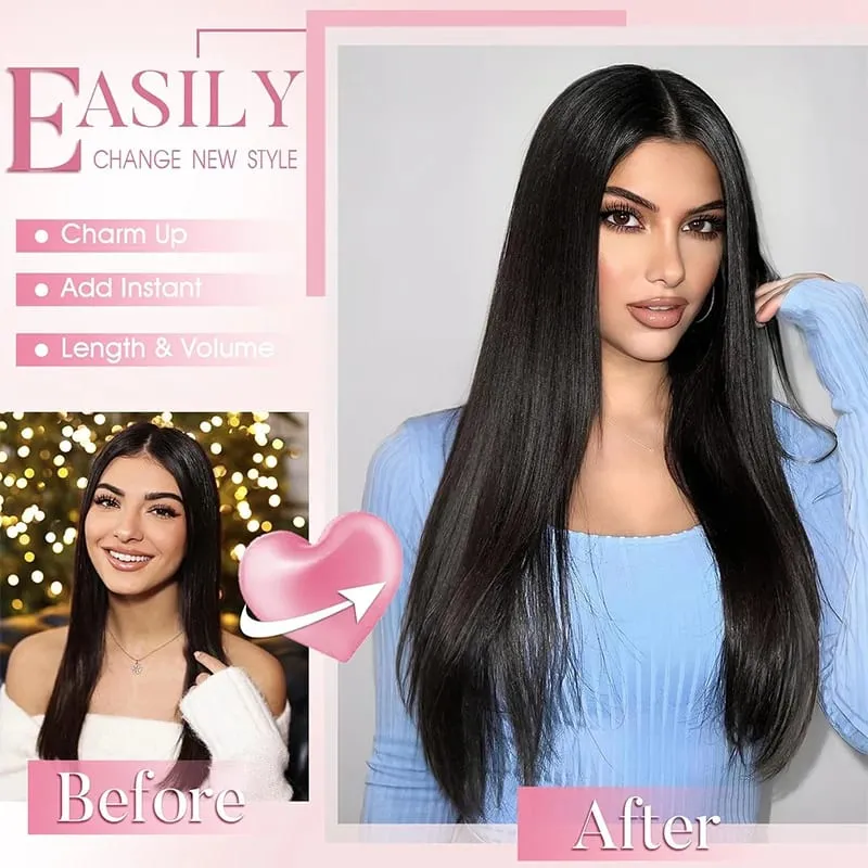Sekeping rambut palsu untuk wanita sambungan rambut lurus panjang 11 kad set empat helai rambut klip sintetik