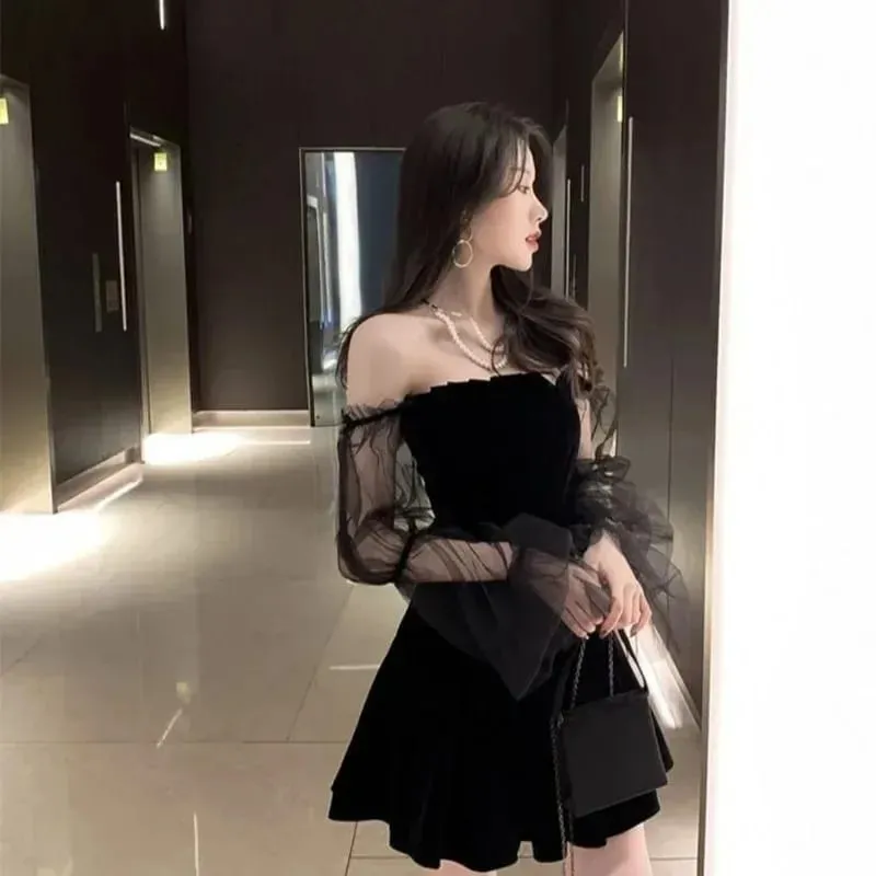 New Black Retro Dress Women Lace Chiffon Mini Dress Female High Street Sexy Korean Fashion Women Club Dress — image 3