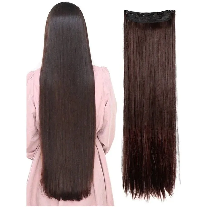 Long Straight 5 Clips Hair Extension 32 Inch Clip In Extensions Hairpieces For Women Synthetic Natural Straight Clip Hair Piece