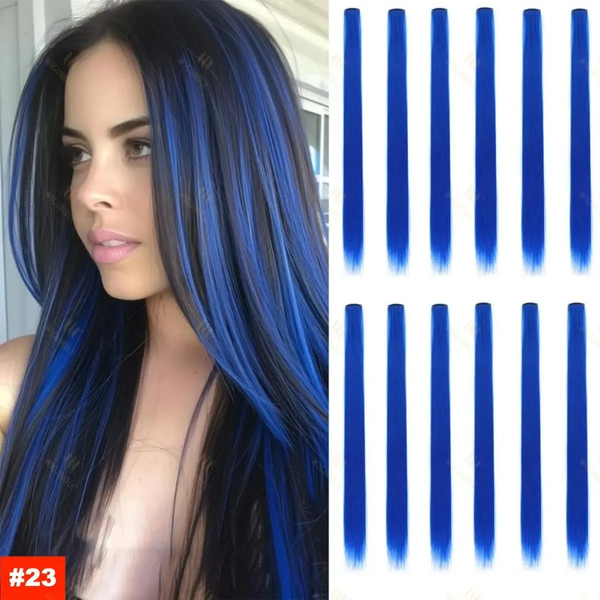 2026 Colored Highlight Hair Extensions 22 Inch Synthetic Rainbow Long Straight Hairpieces Purple Pink Blue for Women Girls Kids