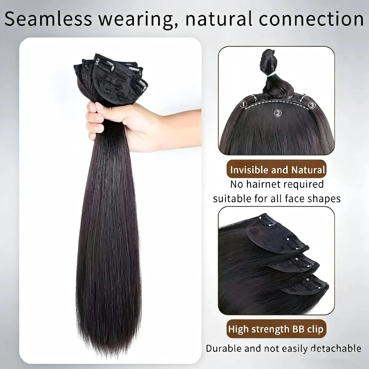3Pcs Long Straight Synthetic Clip In Hair Extensions Invisible Seamless Natural Hairpiece Lightweight Secure BB Clips For Women — image 9