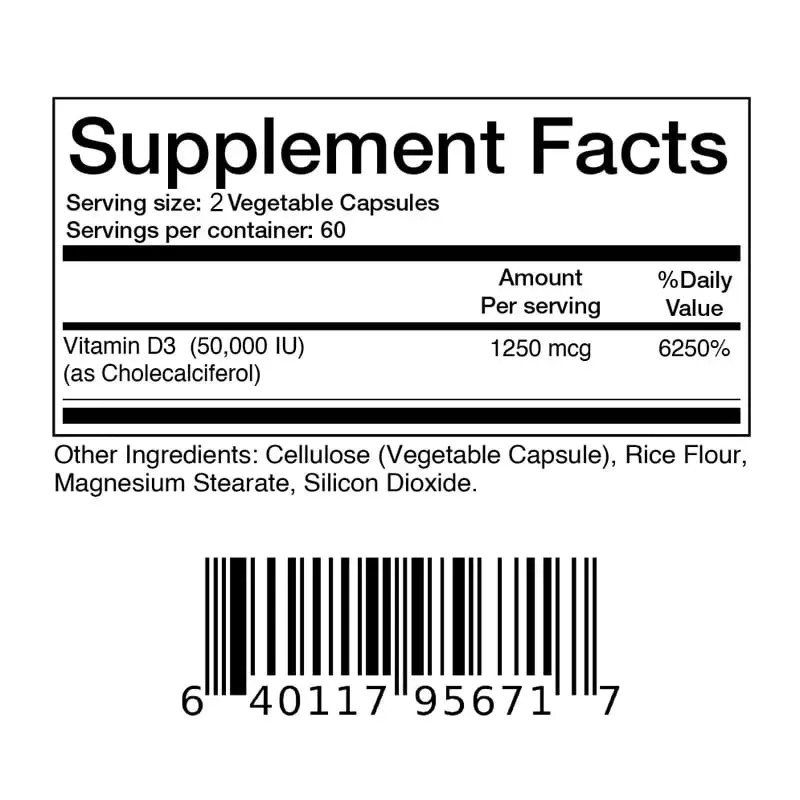 Vitamin D3 5000IU Kaya Vitamin D untuk Antioksidan Sehat Mendukung Fungsi Sistem Kekebalan Tubuh - 120 Kapsul Non-GMO — image 2