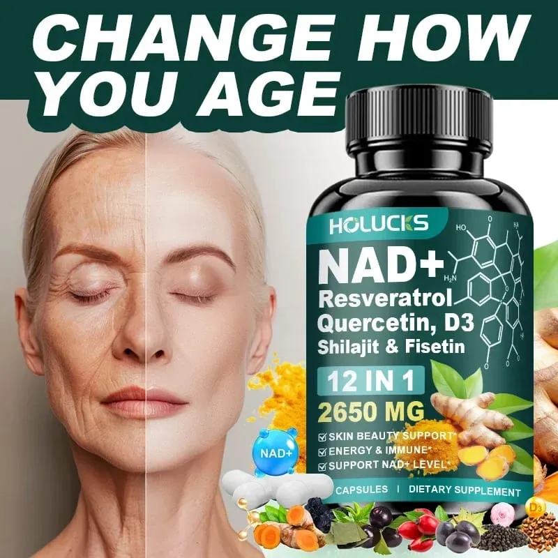12-in-1 NAD+ Capsules with Turmeric Grape Seed Support Energy Production Digestive Comfort & Immune Function for Active Women