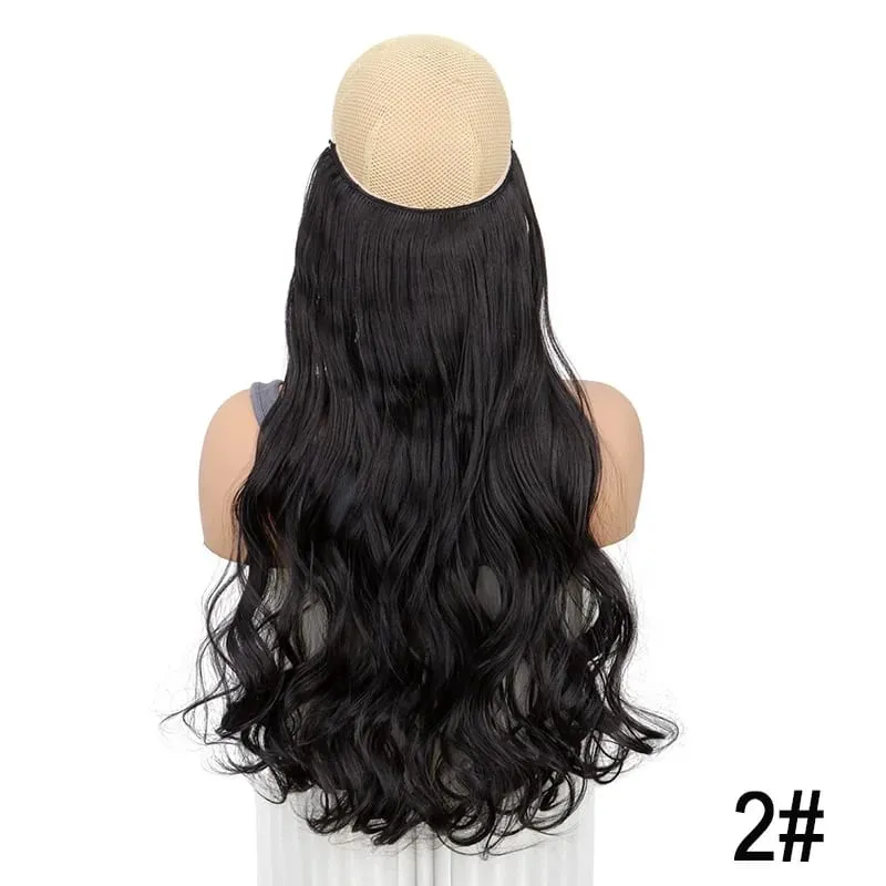 18Inch Synthetic Long Curly Fish Line Hairpiece Invisible Wire Halo Hair Extensions Heat Resistant Fluffy for Daily Styling — image 8