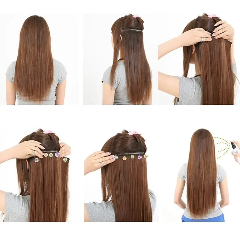 24Inch Synthetic Long Straight Hair Extension One Piece Clip On Hairpiece for Women Increase Hair Volume Daily Party Hairstyle — image 7