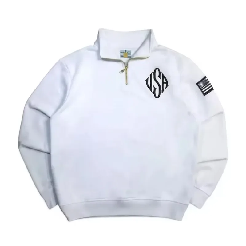 Pitt Y2K Retro Sweatshirt Sleeve Embroidery US Flag Stand Collar Quarterzip Pullover Niche Streetwear Unisex Oversized Tops — image 2