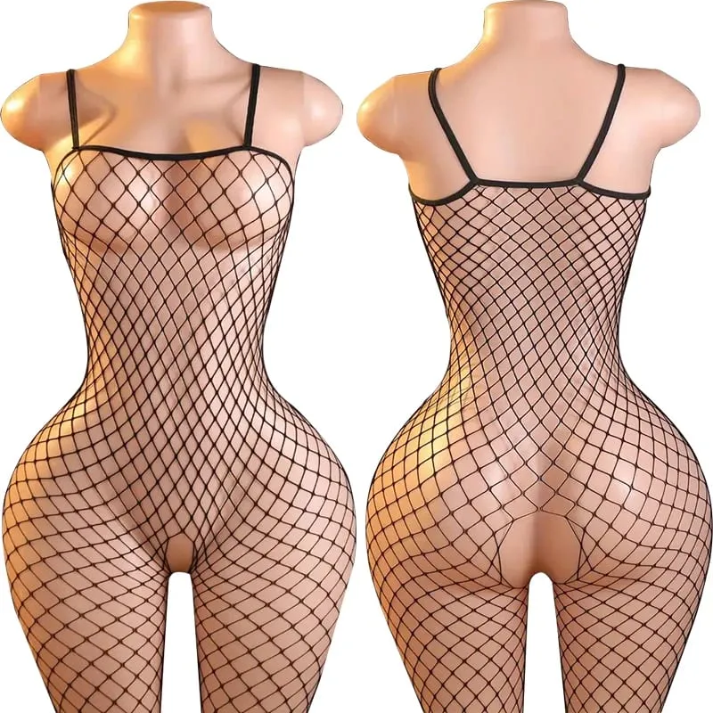 Black Fishnet Off-Shoulder Open-Crotch Bodystocking Lingerie Set Sexy Crotchless Teddy Bra Women's Erotic Underwear 2026